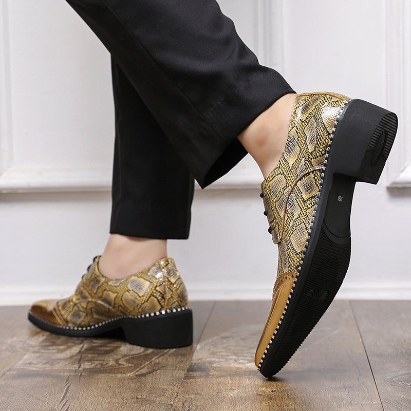 SHOWLU Men's classic oxford dress shoes with slip-on design, round toe, and rubber sole, suitable for formal or casual wear.