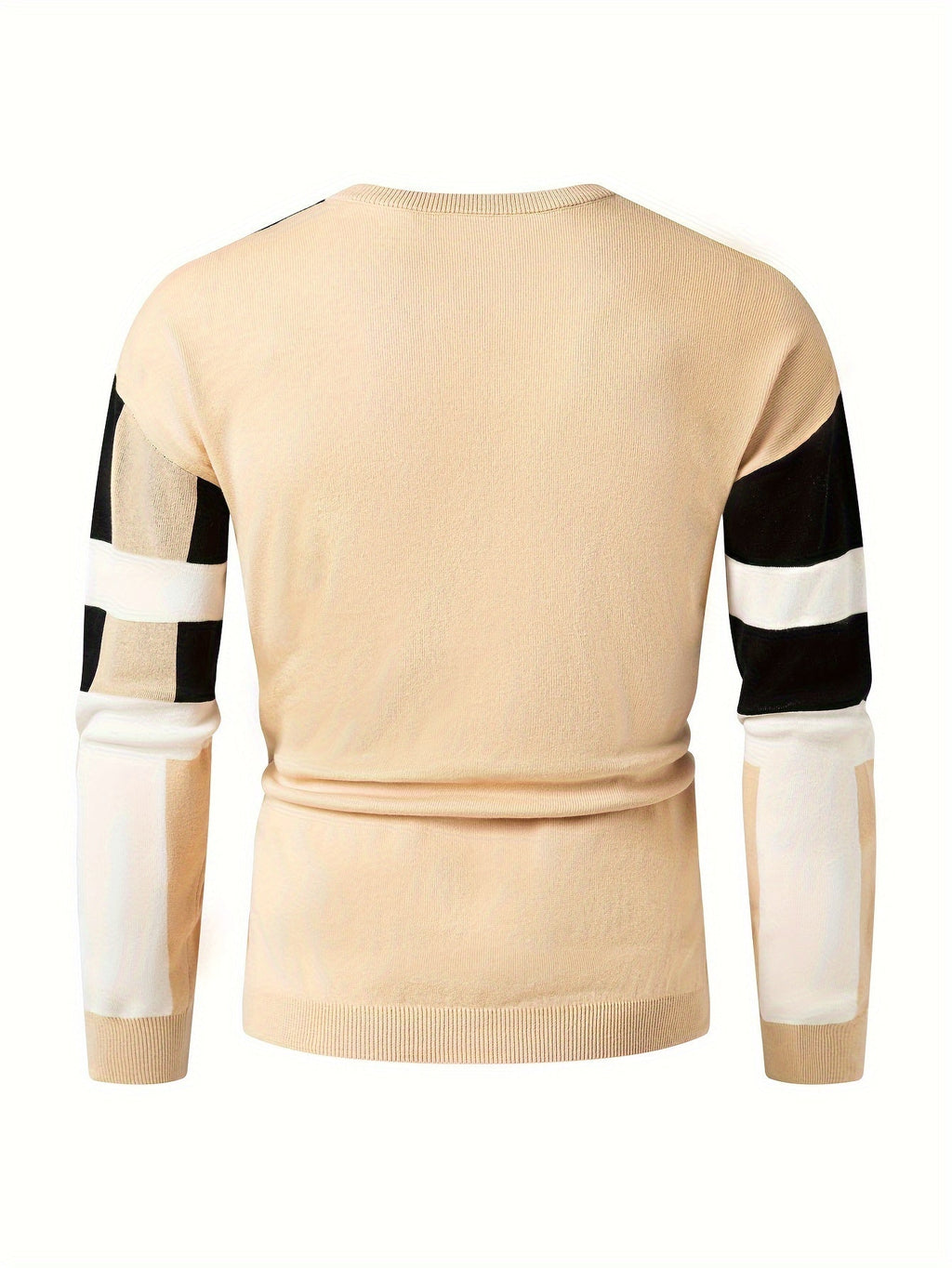 SHOWLU Men's color block knit sweater with slim fit viscose crew neck pullover, featuring a stylish and comfortable design.