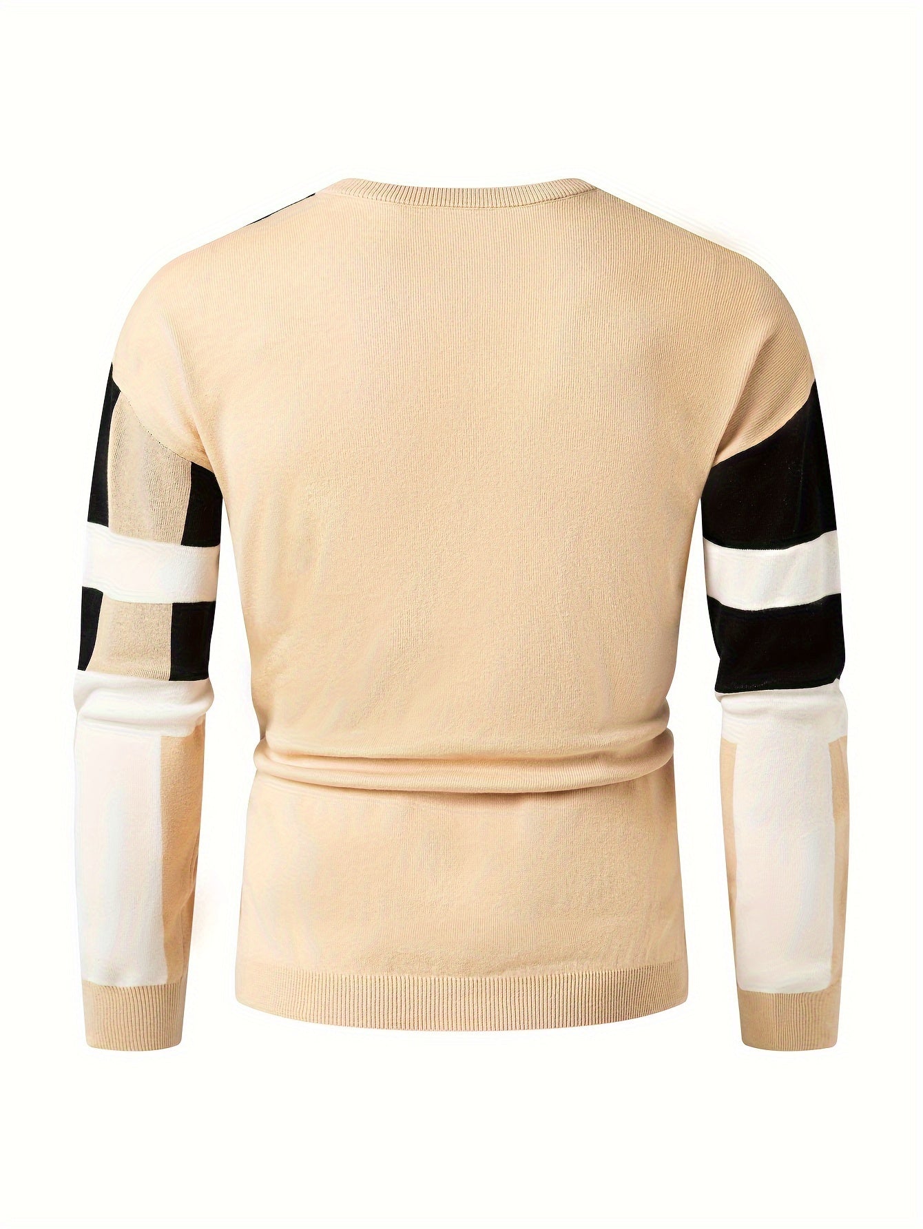 SHOWLU Men's color block knit sweater with slim fit viscose crew neck pullover, featuring a stylish and comfortable design.