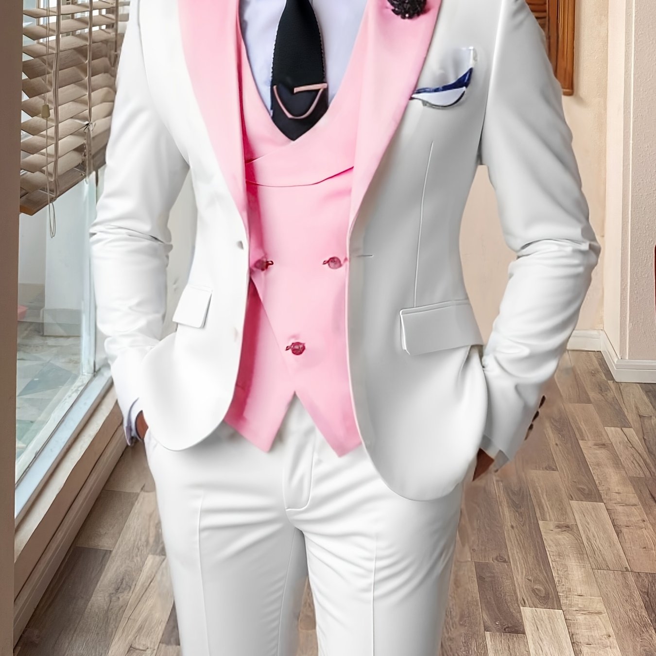 SHOWLU FASHION men's 3-piece slim fit wedding suit with color block design, notch lapel, formal attire for special occasions