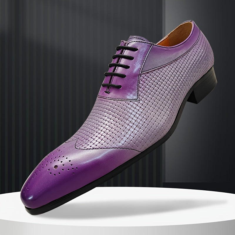 SHOWLU Men's Wing-tip Oxford dress shoes in genuine cow leather, formal footwear with detailed brogue design