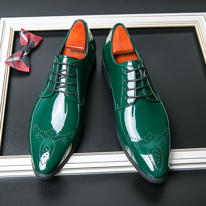 SHOWLU Men's pointed toe lace-up dress shoes made of microfiber leather, stylish and formal footwear for men.