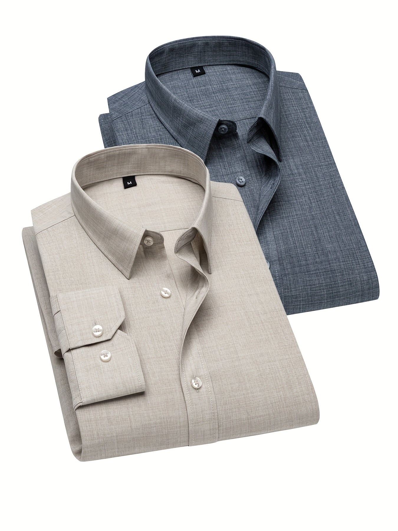 Showlu Fashion 2-piece unisex artificial flax long sleeve casual shirts displayed on hangers in neutral tones.