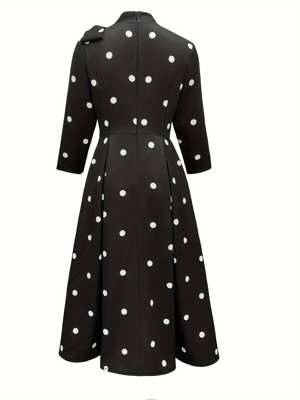 SHOWLU FASHION polka dot fit and flare dress with high neck and A-line silhouette, perfect for stylish, elegant occasions.