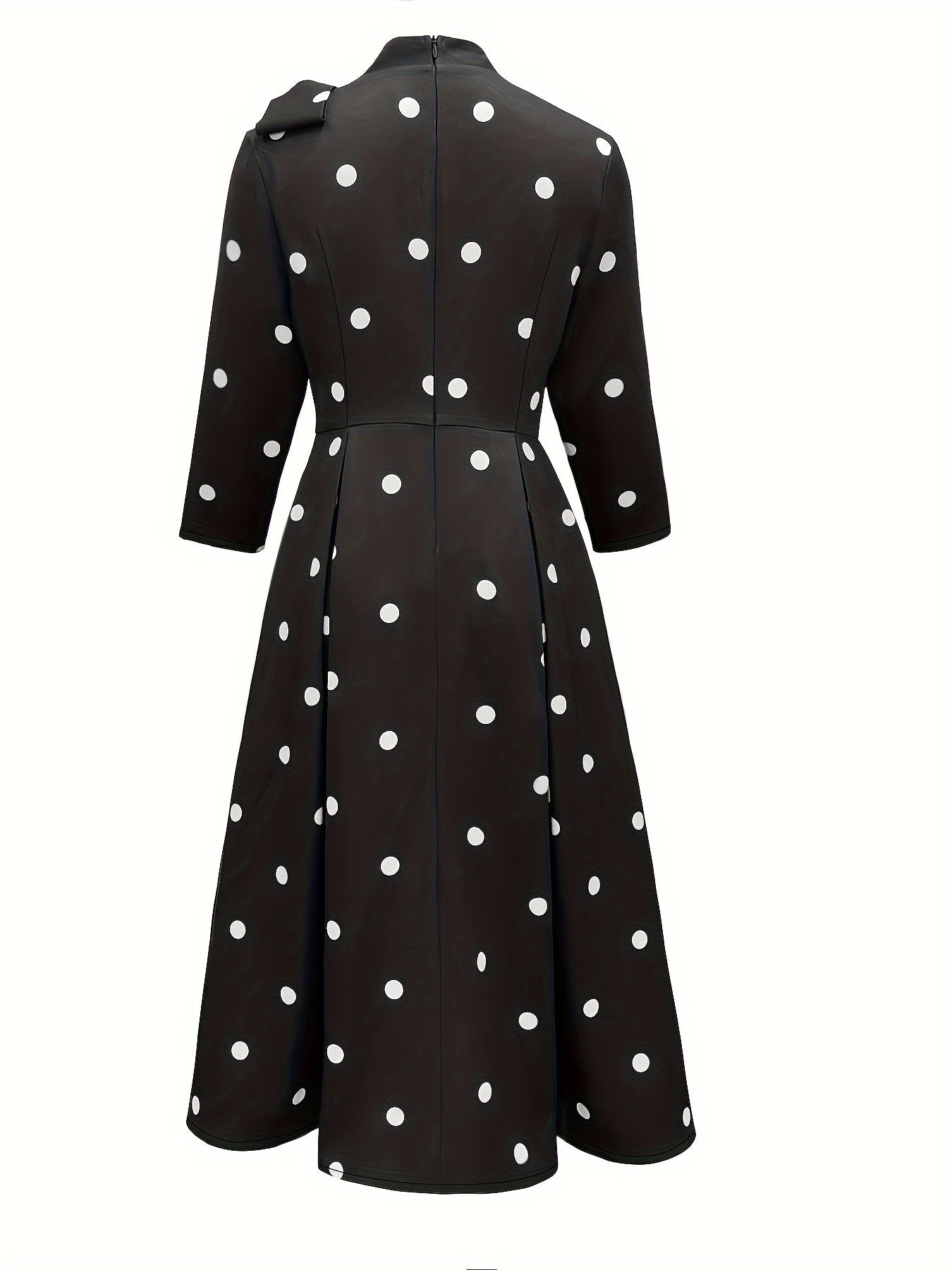 SHOWLU FASHION polka dot fit and flare dress with high neck and A-line silhouette, perfect for stylish, elegant occasions.