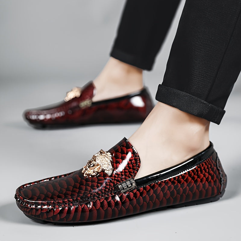 SHOWLU Men's PU leather loafers with slip-on design, low top style, and rubber sole, ideal for casual or formal wear.