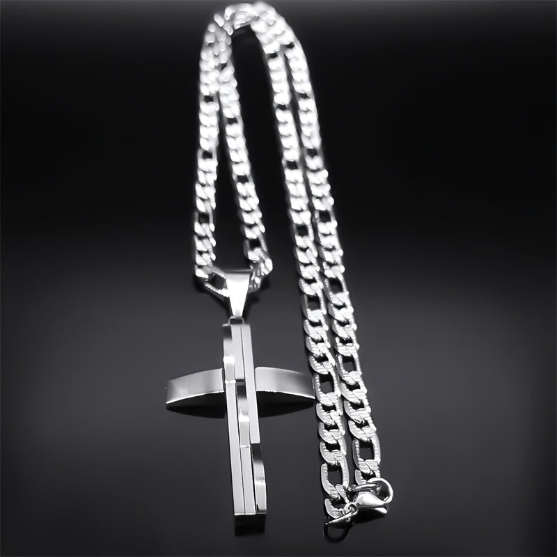 Showlu men's layered cross necklace with 18K gold-plated stainless steel, featuring a stylish multi-chain design.
