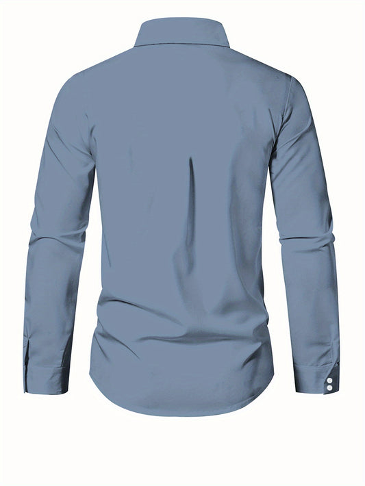 Men'S Elegant Mandala Print Long Sleeve Dress Shirt - Light Blue, Button-Up with Lapel Collar, Regular Fit for Formal or Casual Occasions, Nonstretch Fabric