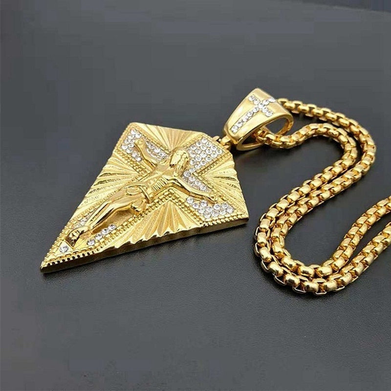 Showlu Retro Hip Hop Cross Pendant Necklace in zinc alloy, featuring vintage design and bold style for fashion statement jewelry.