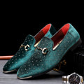 SHOWLU FASHION men's horsebit loafers with rhinestone glitter detail, stylish dress shoes with a sleek leather finish and decorative hardware