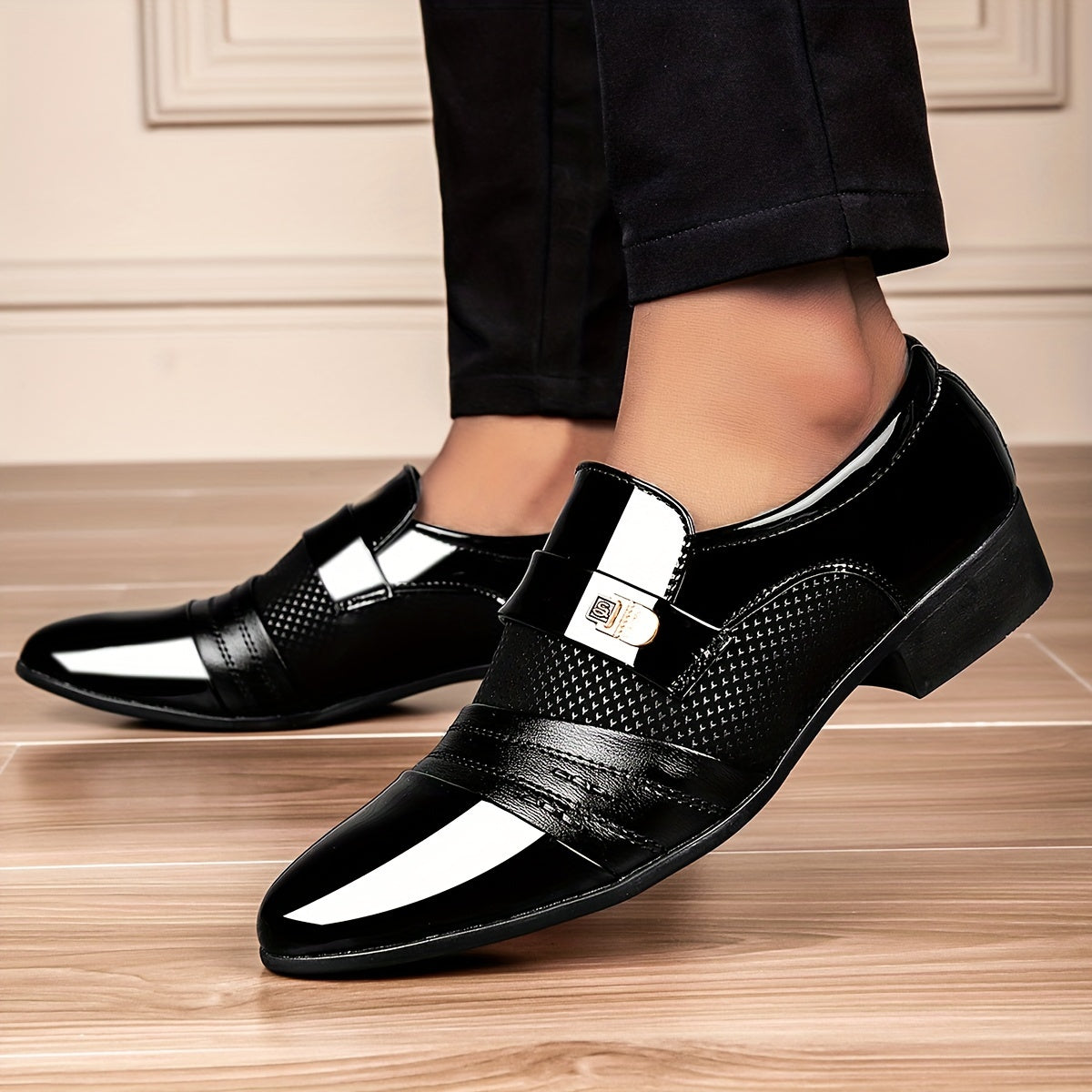SHOWLU men's slip-on loafers in microfiber leather, stylish business dress shoes with a sleek, comfortable fit.