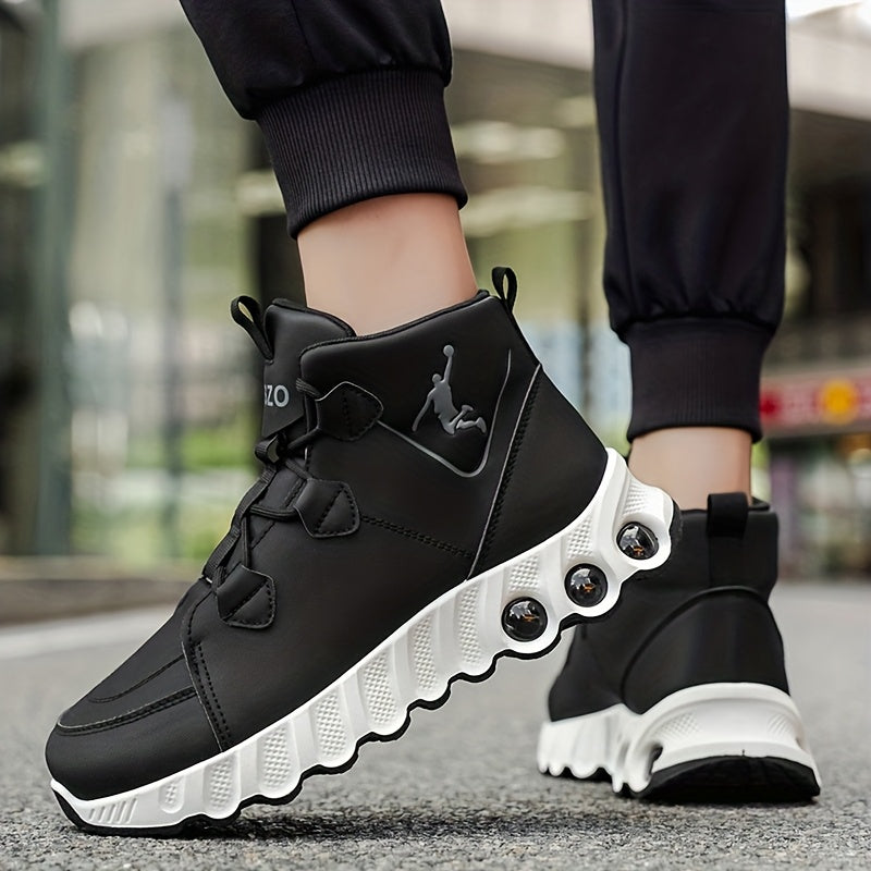 Showlu Mid-Top basketball sneakers with shock-absorbing PU leather construction and sporty design for athletic performance.
