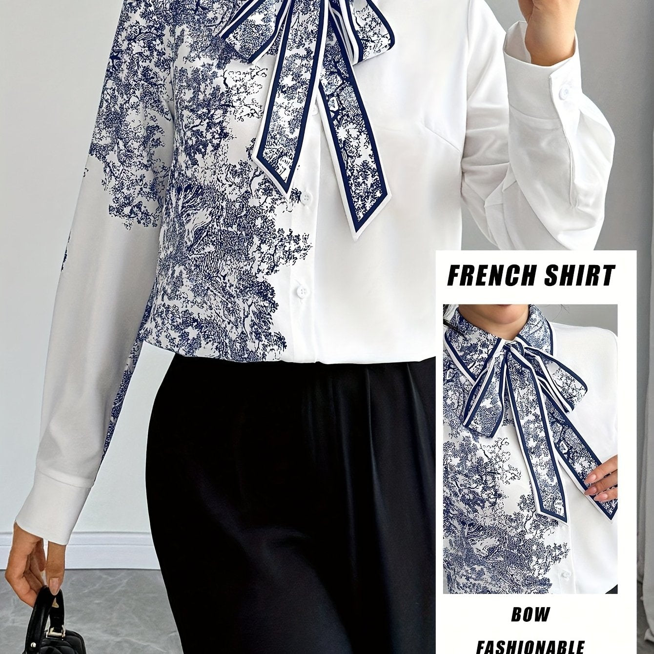SHOWLU Women's floral bow tie blouse with semi-sheer long sleeves, stylish and elegant shirt for women.