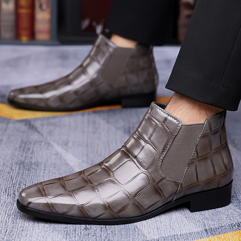 SHOWLU men's pointed toe Chelsea boots with shiny finish, formal short ankle boots, stylish and sleek for dressy occasions