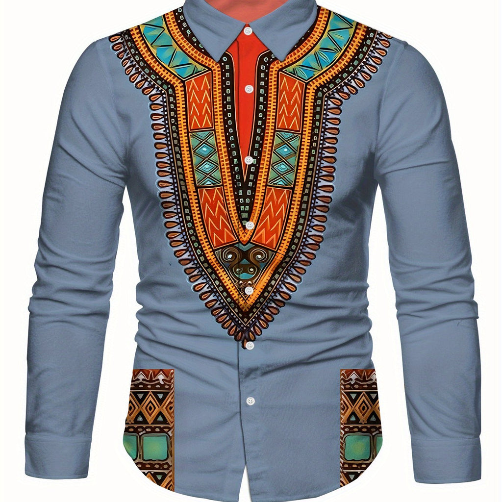 Light blue SHOWLU FASHION men's long sleeve dress shirt with mandala print, stylish and comfortable for formal or casual wear.