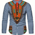 Light blue SHOWLU FASHION men's long sleeve dress shirt with mandala print, stylish and comfortable for formal or casual wear.