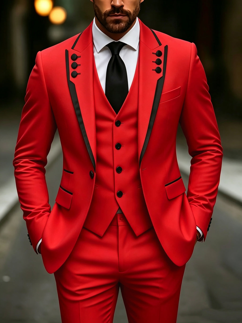 Men's black suit set with lapel and fringed details, stylish for formal, party, festival, graduation, or wedding occasions by Showlu Smart General.