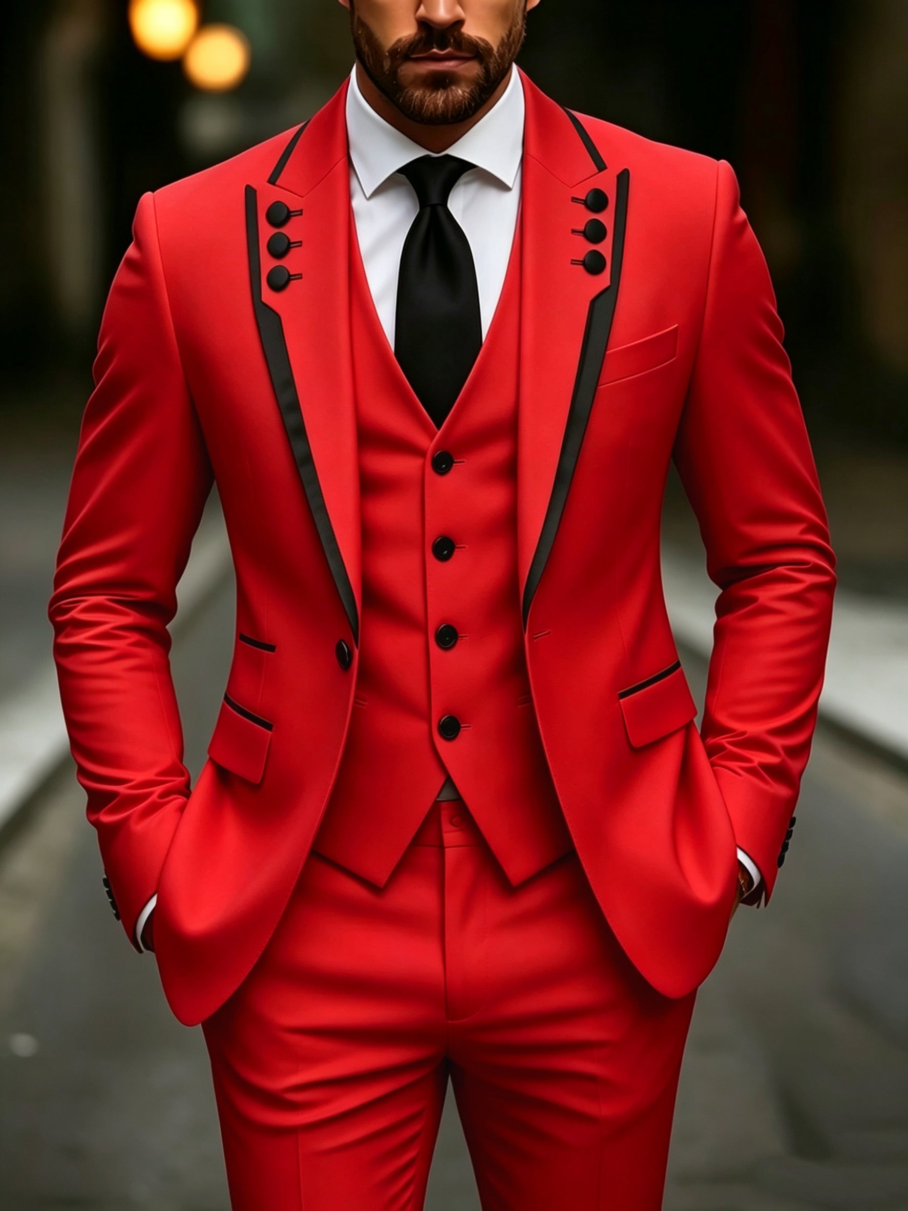 Men's black suit set with lapel and fringed details, stylish for formal, party, festival, graduation, or wedding occasions by Showlu Smart General.