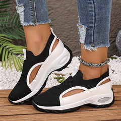 Women's Lightweight Breathable Walking Shoes - Black & White Camp Sneakers with Stability Support, EVA Cushioned Sole for All-Season Casual & Light Exercise, Ladies Sneakers, Allseason Footwear, Sleek Sneaker Design, Comforta