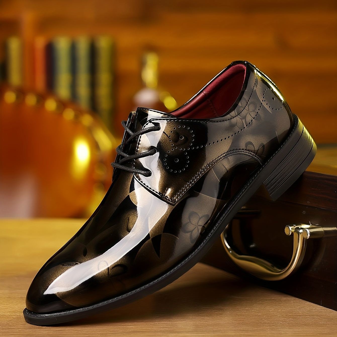 Black men's wingtip Oxford shoes by SHOWLU FASHION STORE with classic lace-up design and durable PU leather.