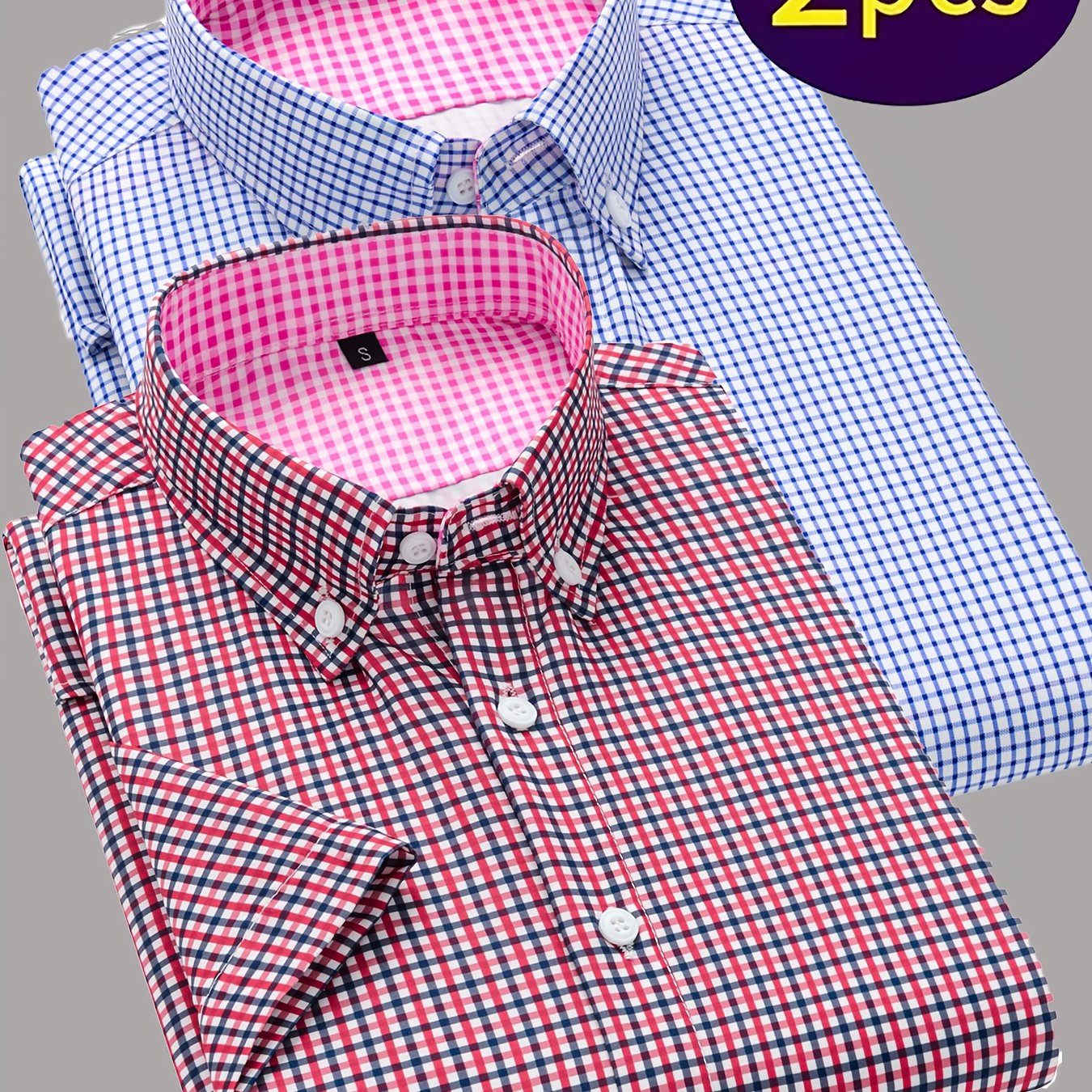 Showlu men's 2-piece summer casual short-sleeve button-up shirt set with lightweight fabric and relaxed fit, ideal for warm weather.