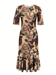 Summer New Retro Versatile Fashion Floral Print Women'S Dress