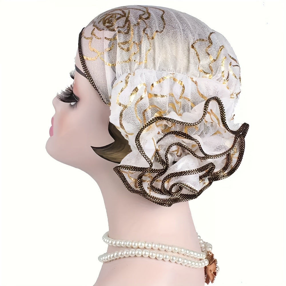 SHOWLU FASHION floral lace turban hats and breathable hijab scarves in a 4-pack, featuring colorful floral patterns and lightweight fabric.