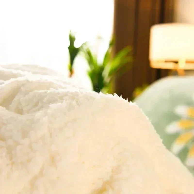 Zeby Daisy Lambswool Weighted Blanket by SHOWLU FASHION STORE, thick and fluffy for warm winter comfort on bed.