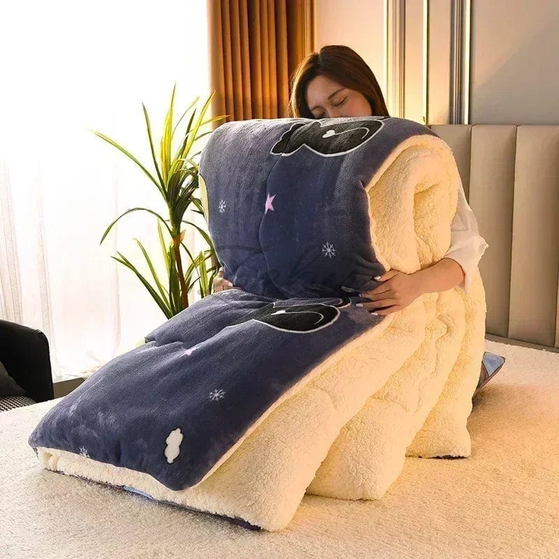 Daisy Lambswool Weighted Blanket by SHOWLU FASHION STORE, thick warm winter comforter with soft, fluffy lambswool for cozy sleep.