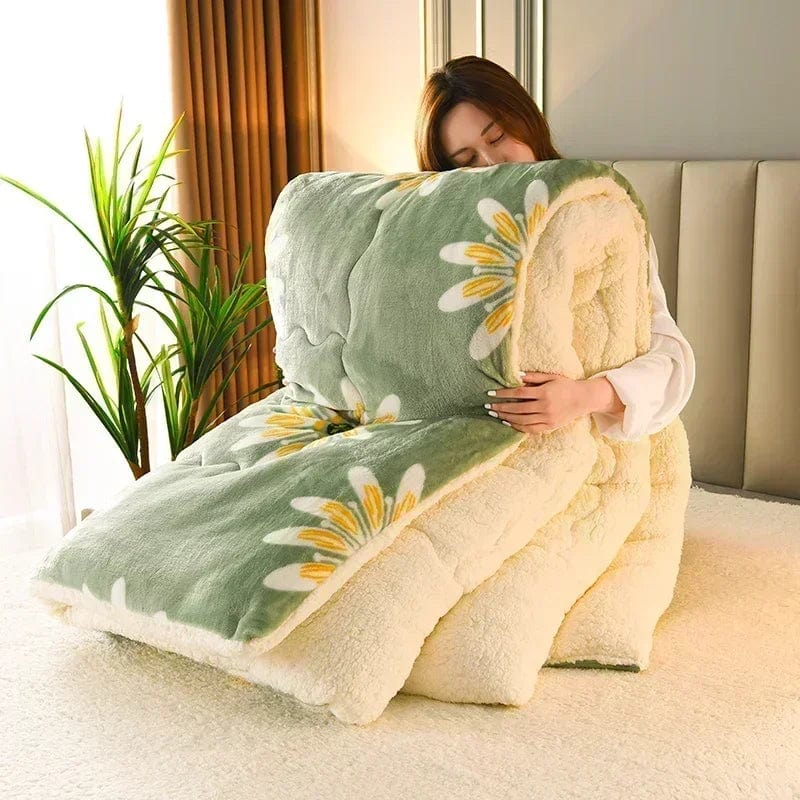 Zeby Daisy Lambswool Weighted Blanket from SHOWLU FASHION STORE, thick and soft for warm winter comfort on a bed.