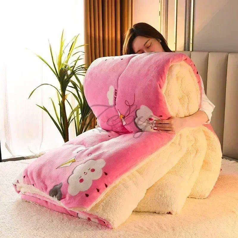 Zeby Daisy Lambswool Weighted Blanket by SHOWLU FASHION STORE, thick and fluffy for warm winter comfort on a bed.