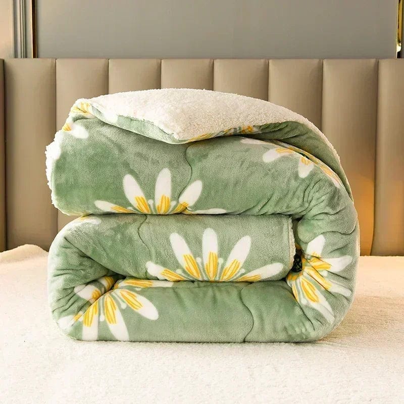 Daisy Lambswool Weighted Blanket by SHOWLU FASHION STORE, thick and fluffy for warm winter comfort on a bed.
