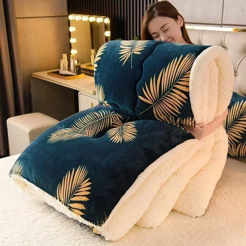 Zeby Daisy Lambswool Weighted Blanket by SHOWLU FASHION STORE, thick and fluffy for warm winter comfort on a bed.