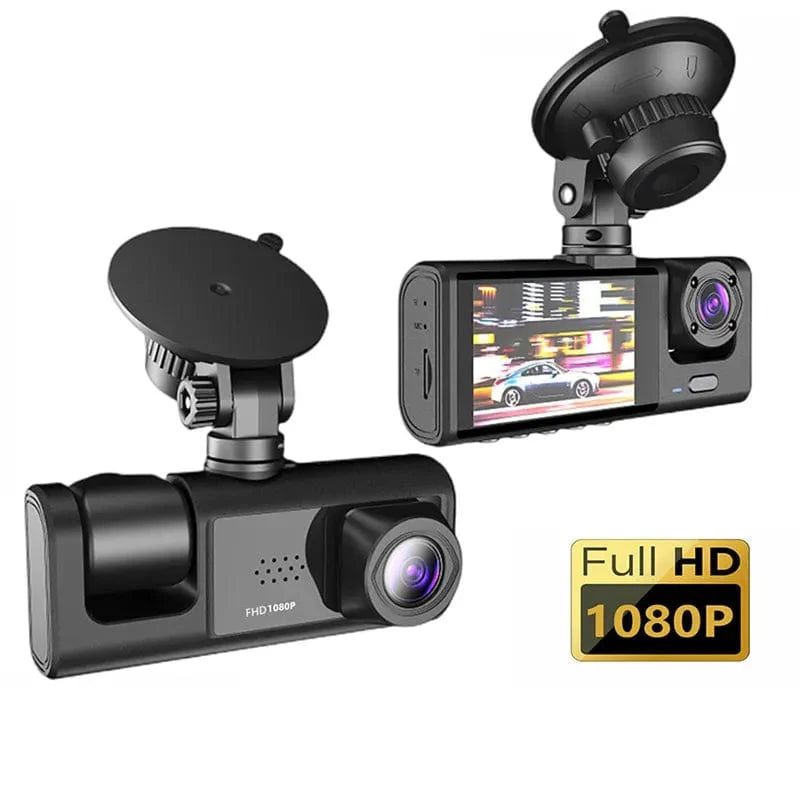 Baideluo 3-lens dash cam with 1080P night vision, 2-inch IPS screen, and loop recording for vehicle security.