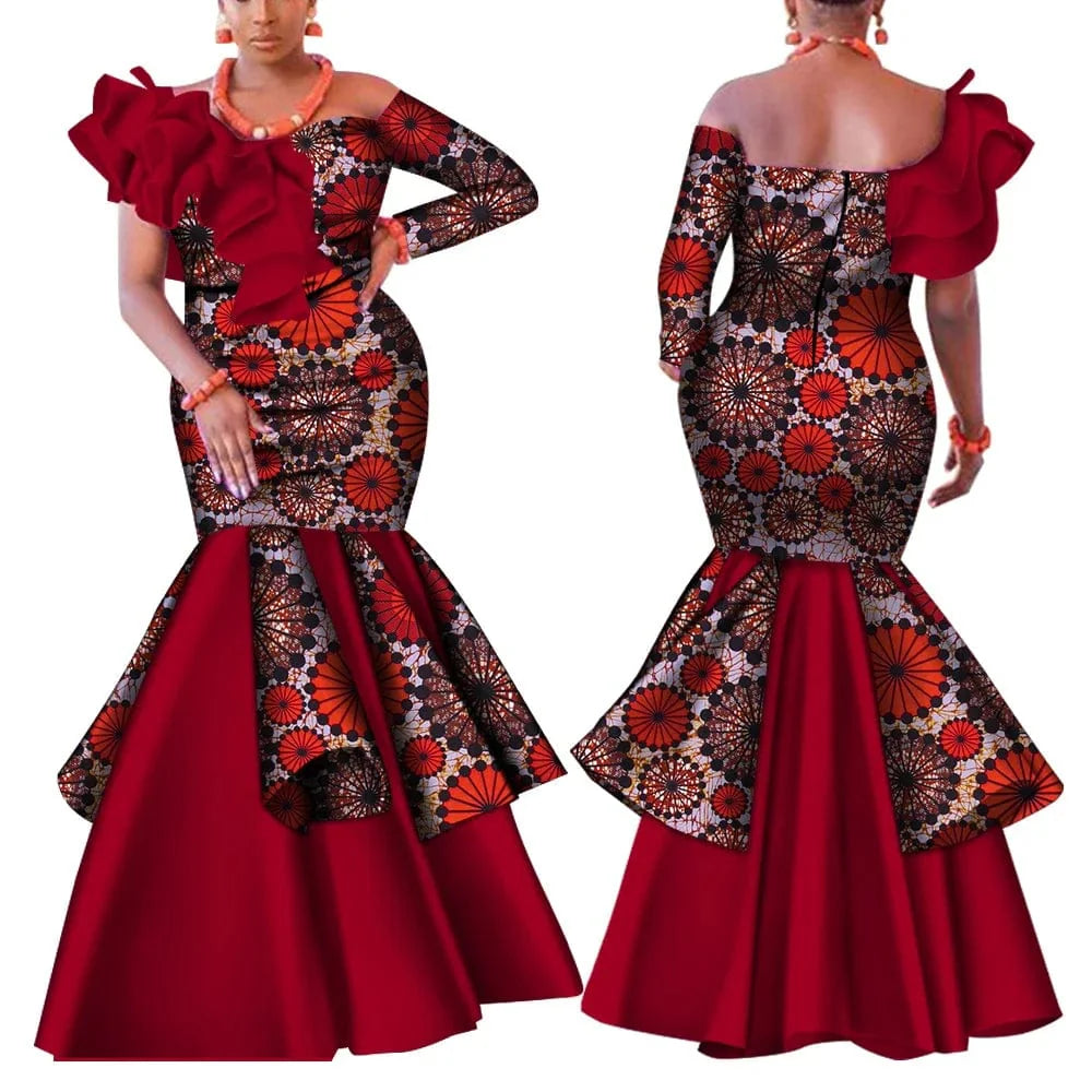 Wingfei women's African Dashiki dress with one-shoulder design, traditional cotton party gown, stylish for weddings and celebrations
