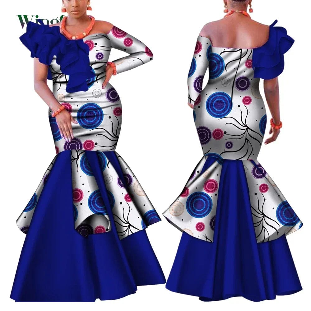 Dashiki African Dress for Women Bazin Riche One - Shoulder Sexy Slash Neck Wedding Party Dress Traditional African Clothing WY4224 - SHOWLU FASHION STORE