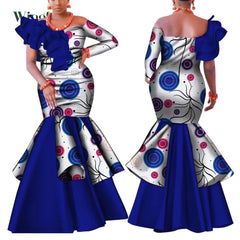 Dashiki African Dress for Women Bazin Riche One - Shoulder Sexy Slash Neck Wedding Party Dress Traditional African Clothing WY4224 - SHOWLU FASHION STORE