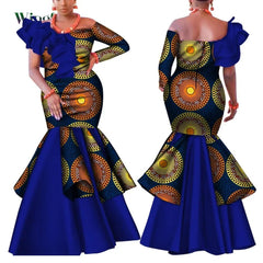Dashiki African Dress for Women Bazin Riche One - Shoulder Sexy Slash Neck Wedding Party Dress Traditional African Clothing WY4224 - SHOWLU FASHION STORE