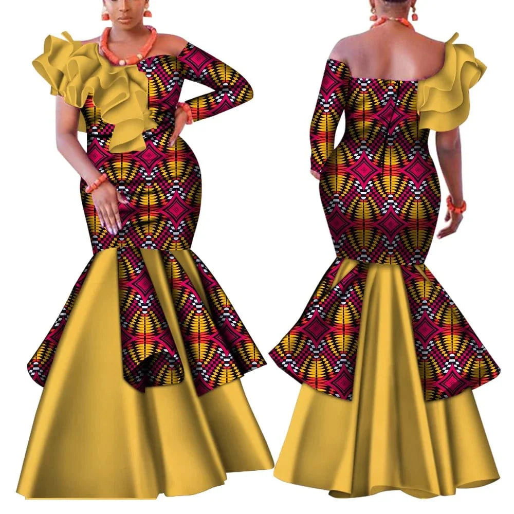 Wingfei women's one-shoulder African Dashiki dress in cotton, featuring traditional patterns and stylish design for parties and weddings.