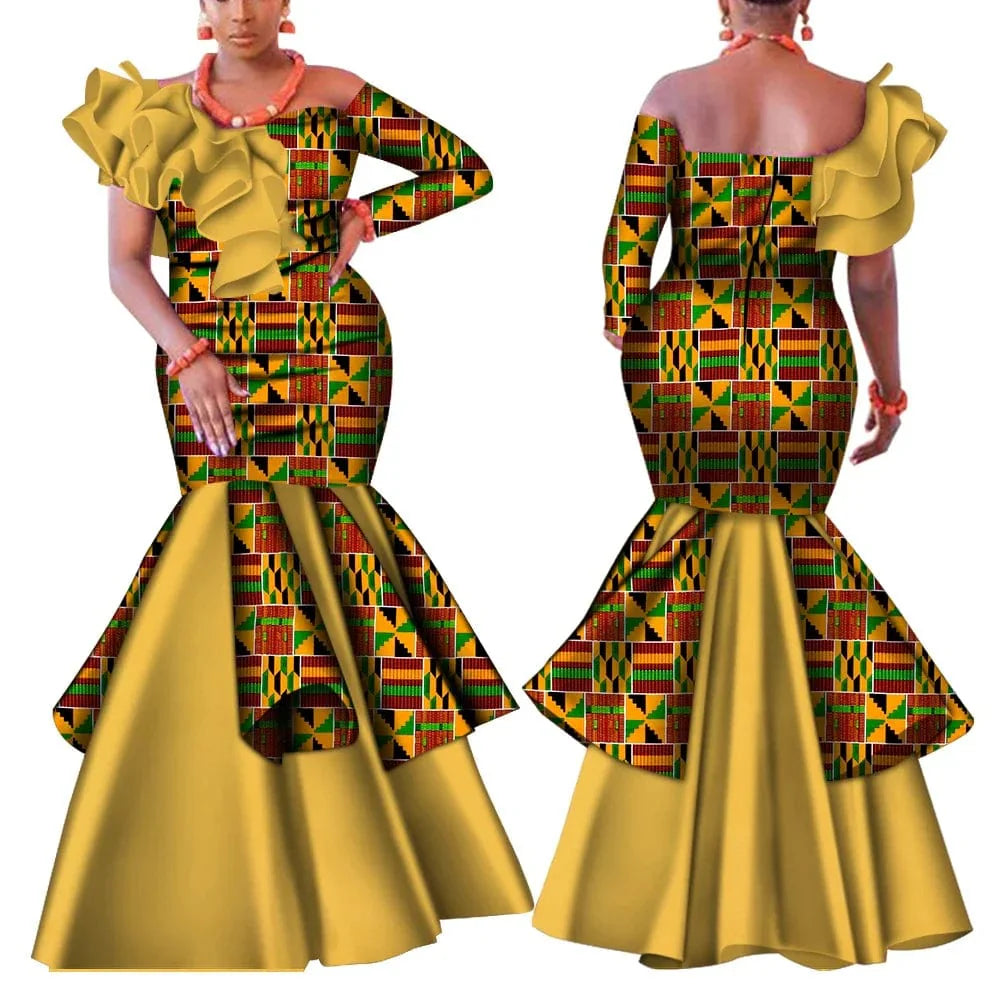Wingfei women's Dashiki African dress by SHOWLU FASHION STORE, one-shoulder cotton gown perfect for parties and weddings.