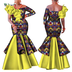 Dashiki African Dress for Women Bazin Riche One - Shoulder Sexy Slash Neck Wedding Party Dress Traditional African Clothing WY4224 - SHOWLU FASHION STORE