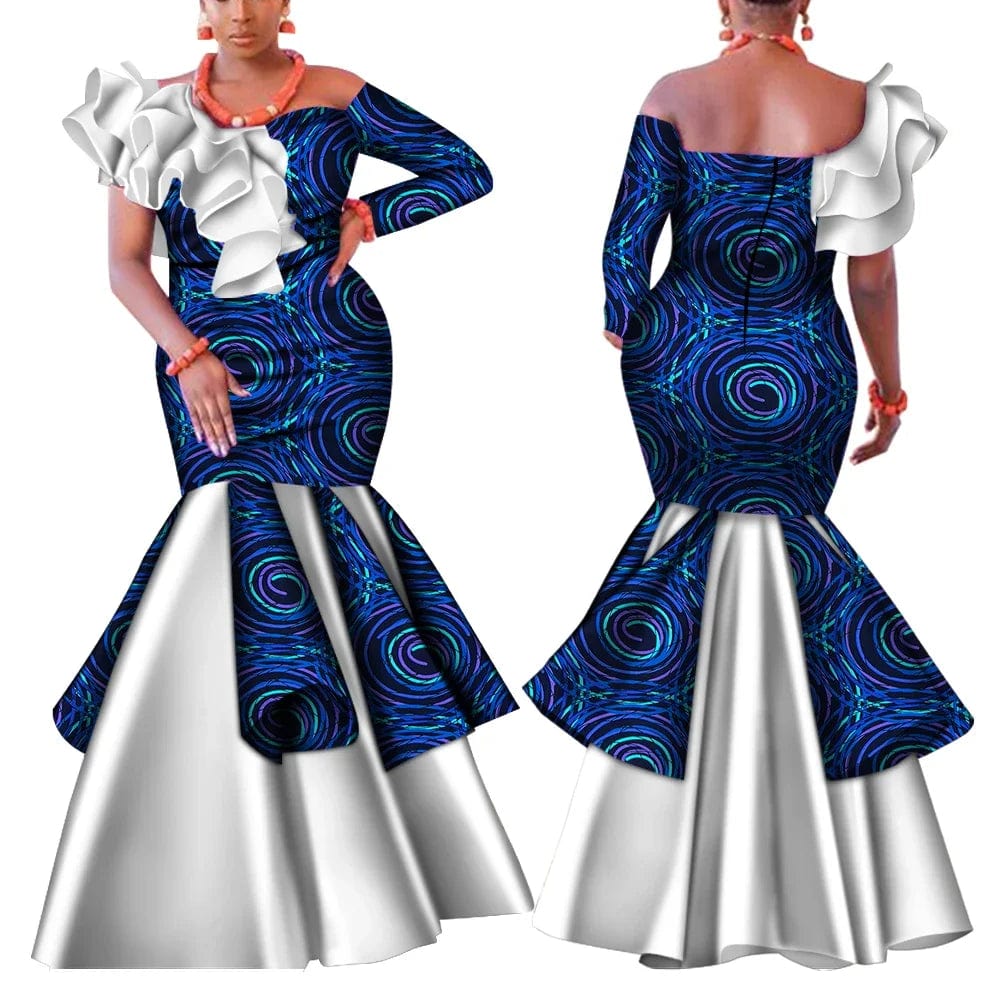 Dashiki African Dress for Women Bazin Riche One - Shoulder Sexy Slash Neck Wedding Party Dress Traditional African Clothing WY4224 - SHOWLU FASHION STORE