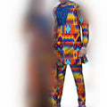 African couple outfits featuring a women's mermaid dress and men's pant set in colorful dashiki and bazin riche fabrics for special occasions