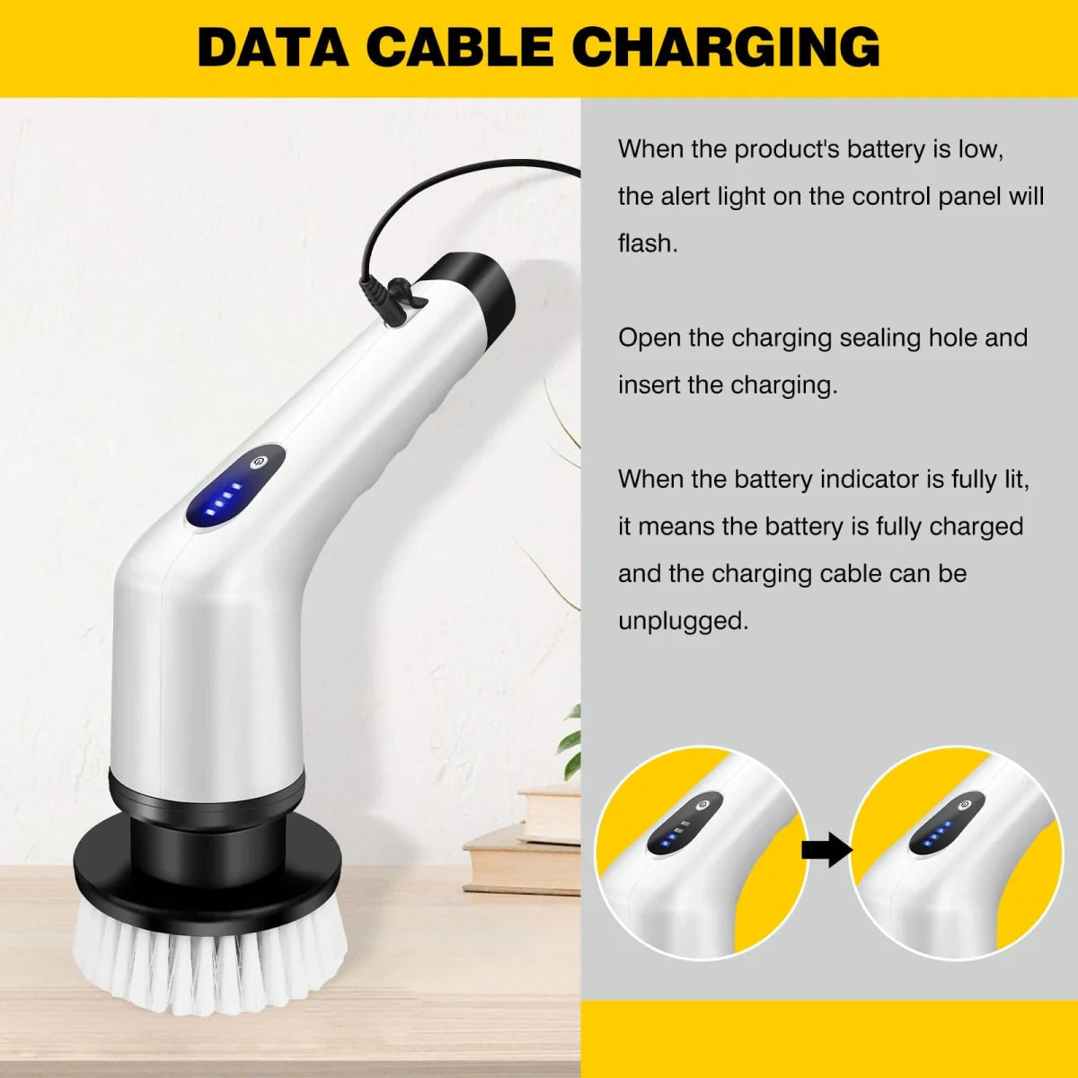 DayPlus cordless electric cleaning brush with three heads for bathroom and floor cleaning, handheld and multi-functional.