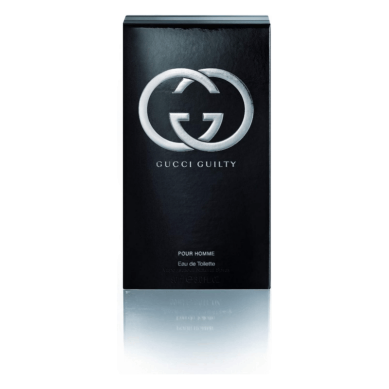 Gucci Guilty Pour Homme men's cologne spray in 3 oz bottle, featuring elegant packaging and branding for men's fragrance.