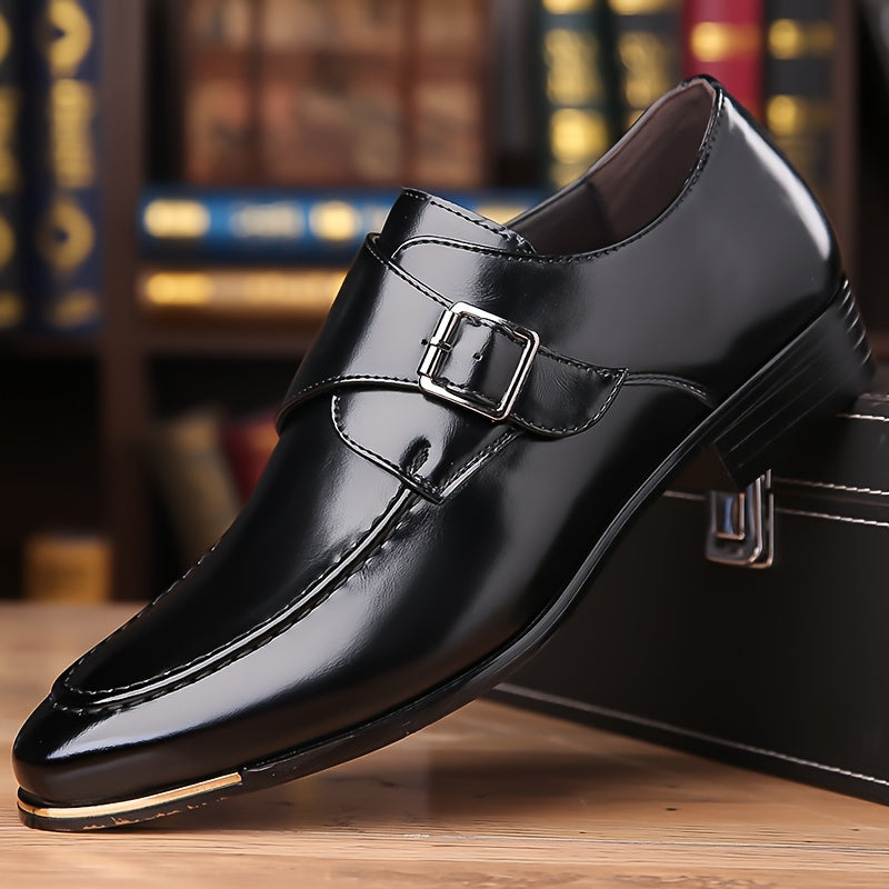 SHOWLU men's pointed toe slip-on business casual shoes made of solid PU leather, stylish and comfortable for professional wear.