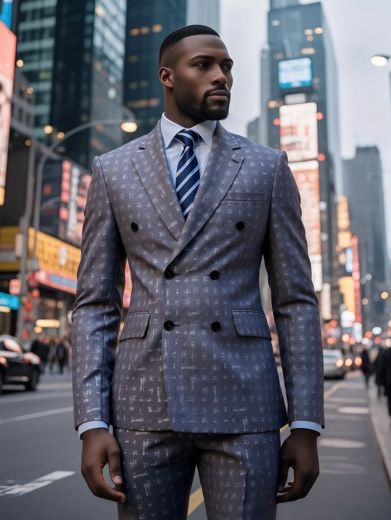 SHOWLU Men's slim fit double-breasted suit with peak lapel, two-piece set, tailored for a sharp, modern look.