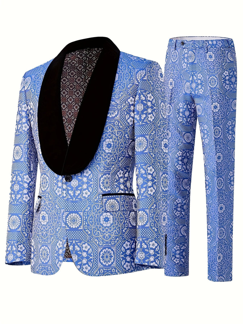 Men's slim fit tuxedo suit by SHOWLU FASHION, embroidered 2-piece set featuring a tailored jacket and matching trousers.