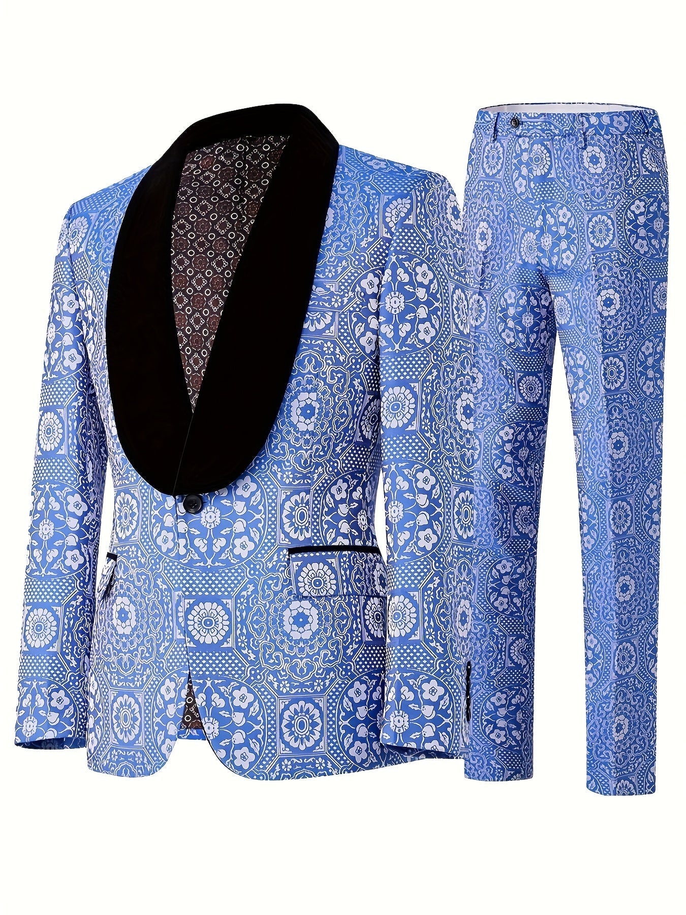 Men's slim fit tuxedo suit by SHOWLU FASHION, embroidered 2-piece set featuring a tailored jacket and matching trousers.
