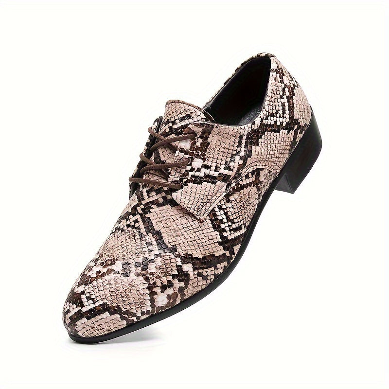 SHOWLU men's snakeskin print dress shoes with vintage lace-up design, formal footwear perfect for stylish occasions.